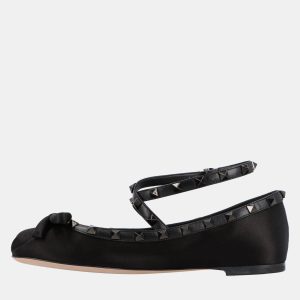 Valentino Rockstud EU 37 Black Satin Ballerinas, Pumps - Luxury Closet