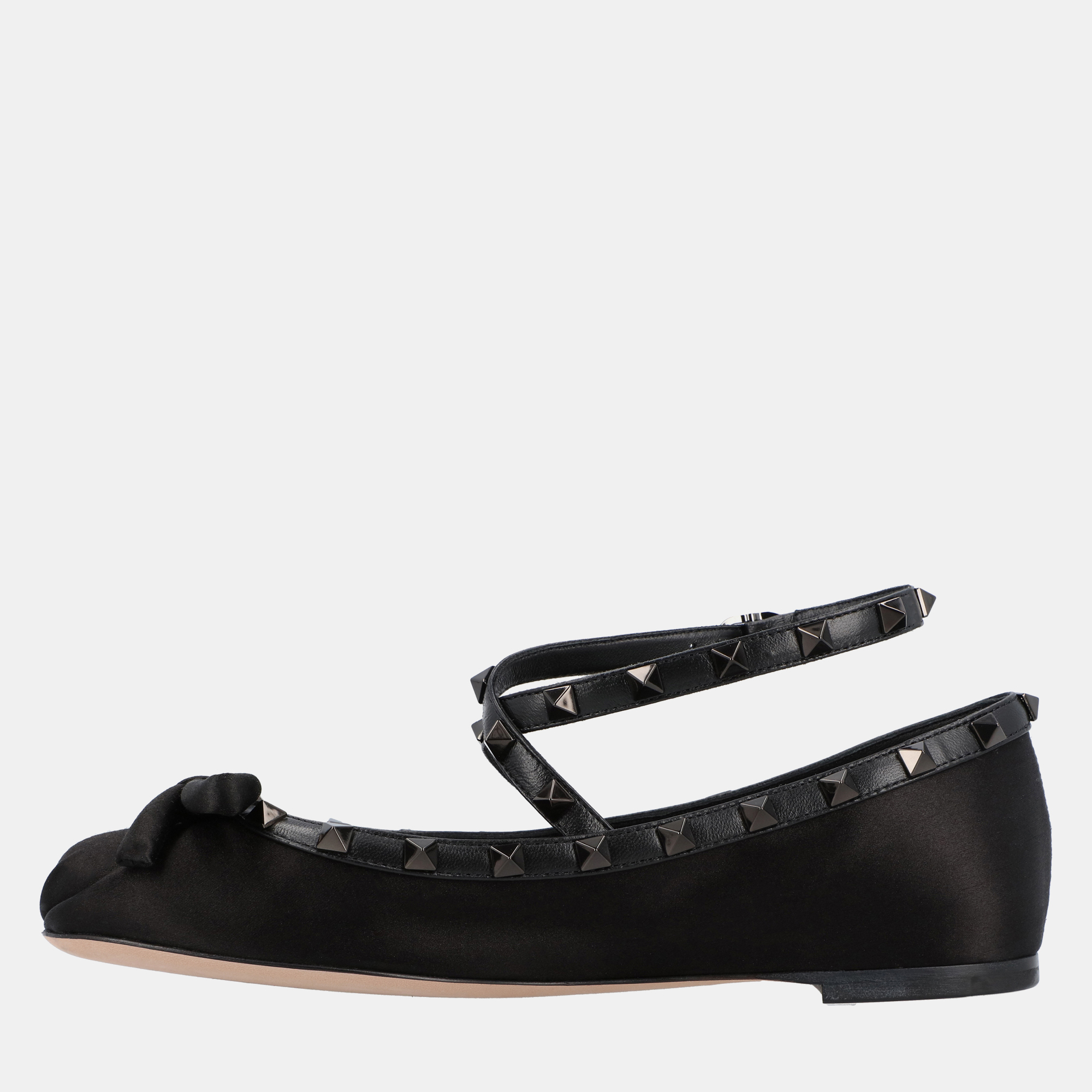 Valentino Rockstud EU 37 Black Satin Ballerinas, Pumps - Luxury Closet