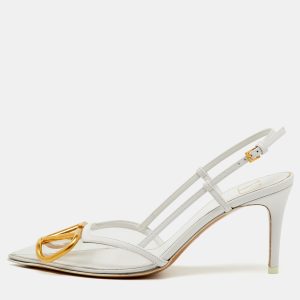 Valentino White/Transparent Leather and PVC VLogo Slingback Pumps Size 35, Pumps - Luxury Closet