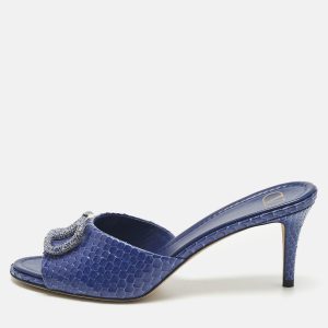 Valentino Blue Python Leather VLogo Slide Sandals Size 41, Sandals - Luxury Closet