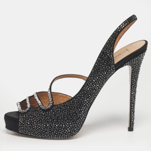 Valentino Black Suede Crystal Embellished Slingback Platform Sandals Size 40, Sandals - Luxury Closet