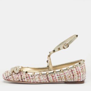 Valentino Multicolor Tweed and Leather Rockstud Ballet Flats Size 40, Flats - Luxury Closet