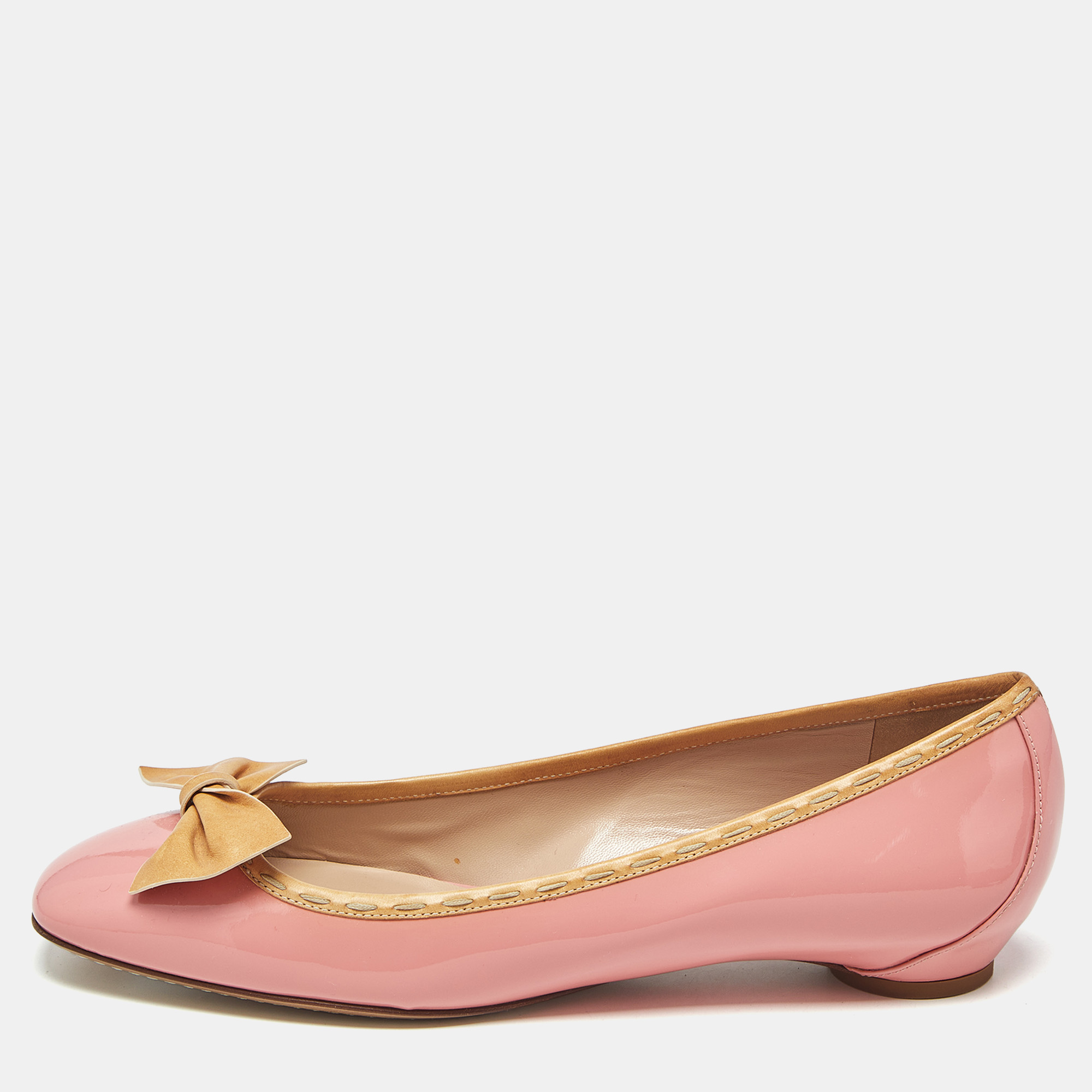 Valentino Pink Patent Leather Rockstud Bow Ballet Flats Size 37, Flats - Luxury Closet