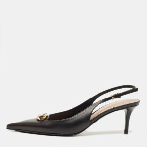 Valentino Black Leather The Bold Edition VLogo Slingback Pumps Size 38, Pumps - Luxury Closet