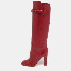Valentino Red Leather Knee Length Boots Size 40, Boots - Luxury Closet