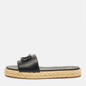 Valentino Black Leather VLogo Espadrille Slides Size 41, Flats - Luxury Closet