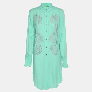Versace Jeans Green Viscose Embellished Long Sleeve Tops M, Shirts & Tops - Luxury Closet