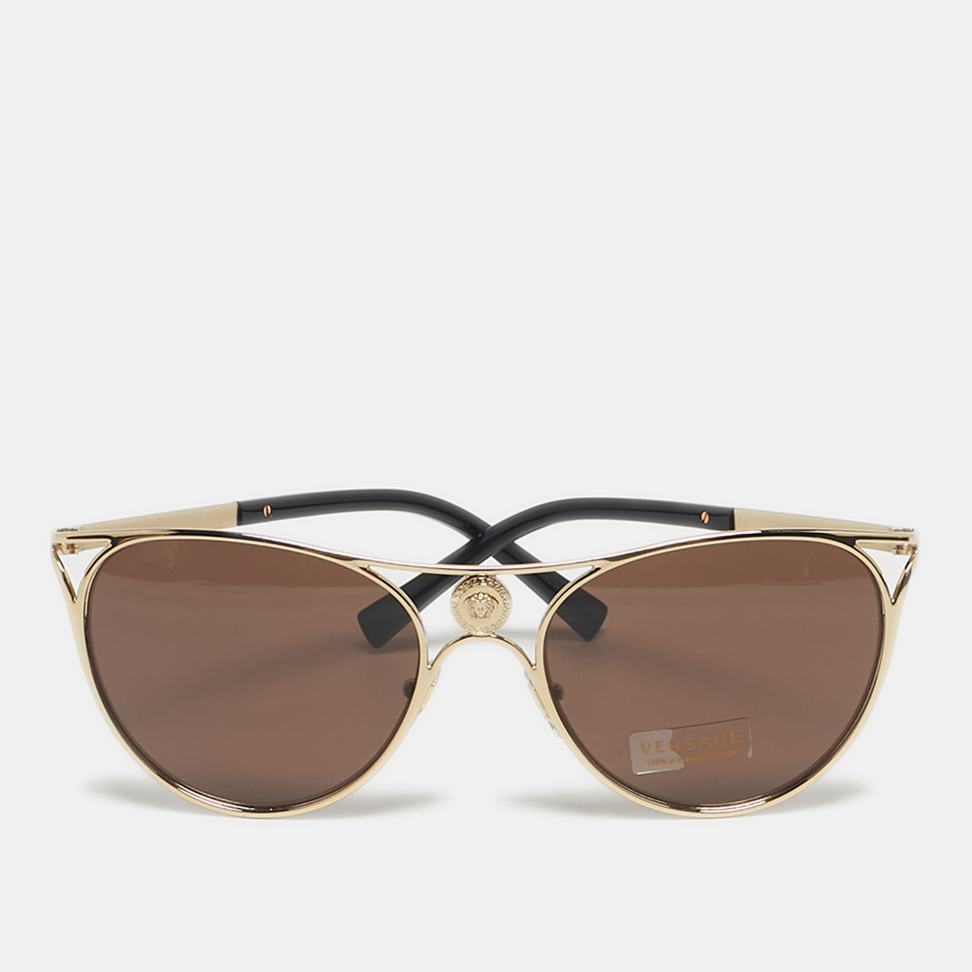 Versace Black/Gold Tone MOD 2237 Medusa Aviator Sunglasses, Sunglasses - Luxury Closet