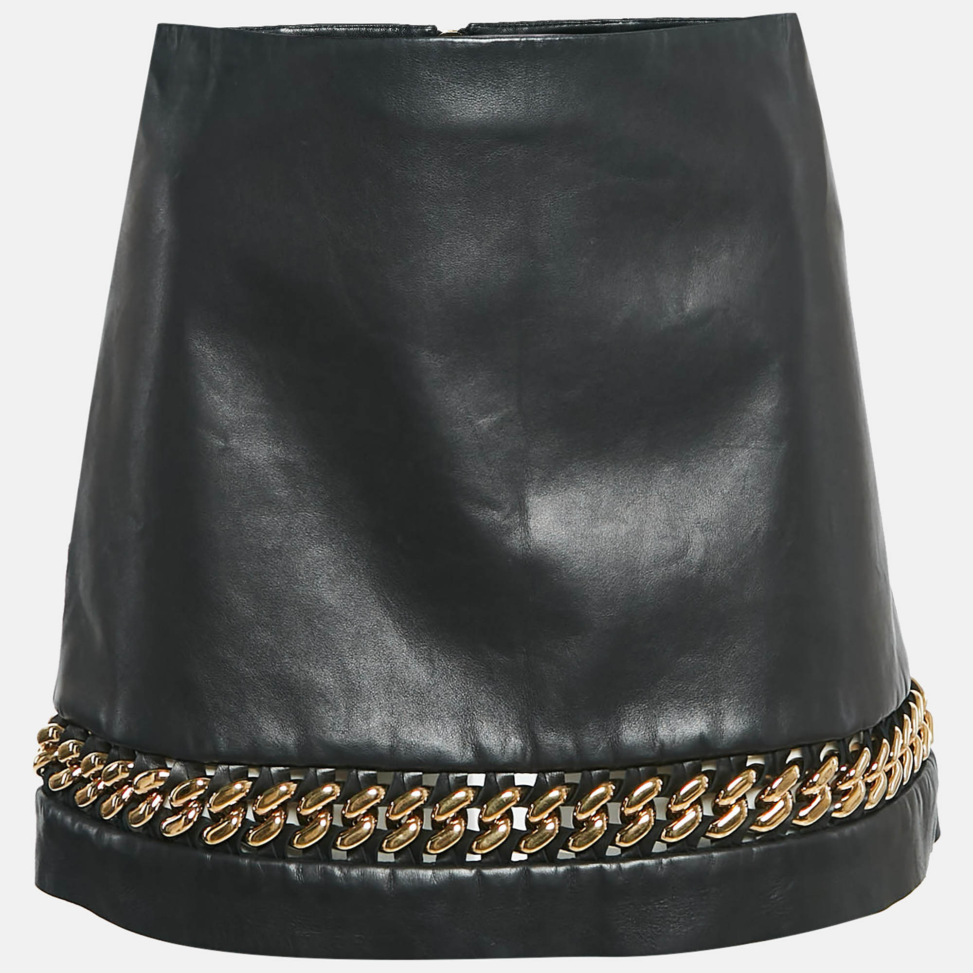 Versace Black Leather Chain Insert Mini Skirt XS, Skirts - Luxury Closet
