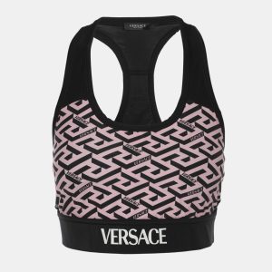 Versace Black/Pink Jersey La Greca Tank Crop Tops L, Shirts & Tops - Luxury Closet