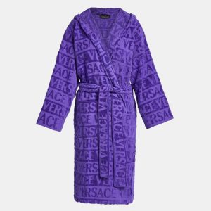 Versace All Over Purple Cotton Bathrobe, Clothing - Luxury Closet