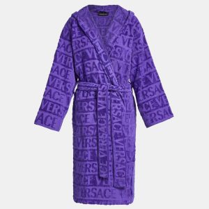 Versace All Over Purple Cotton Bathrobe, Clothing - Luxury Closet