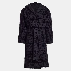 Versace All Over Black Cotton Bathrobe, Clothing - Luxury Closet