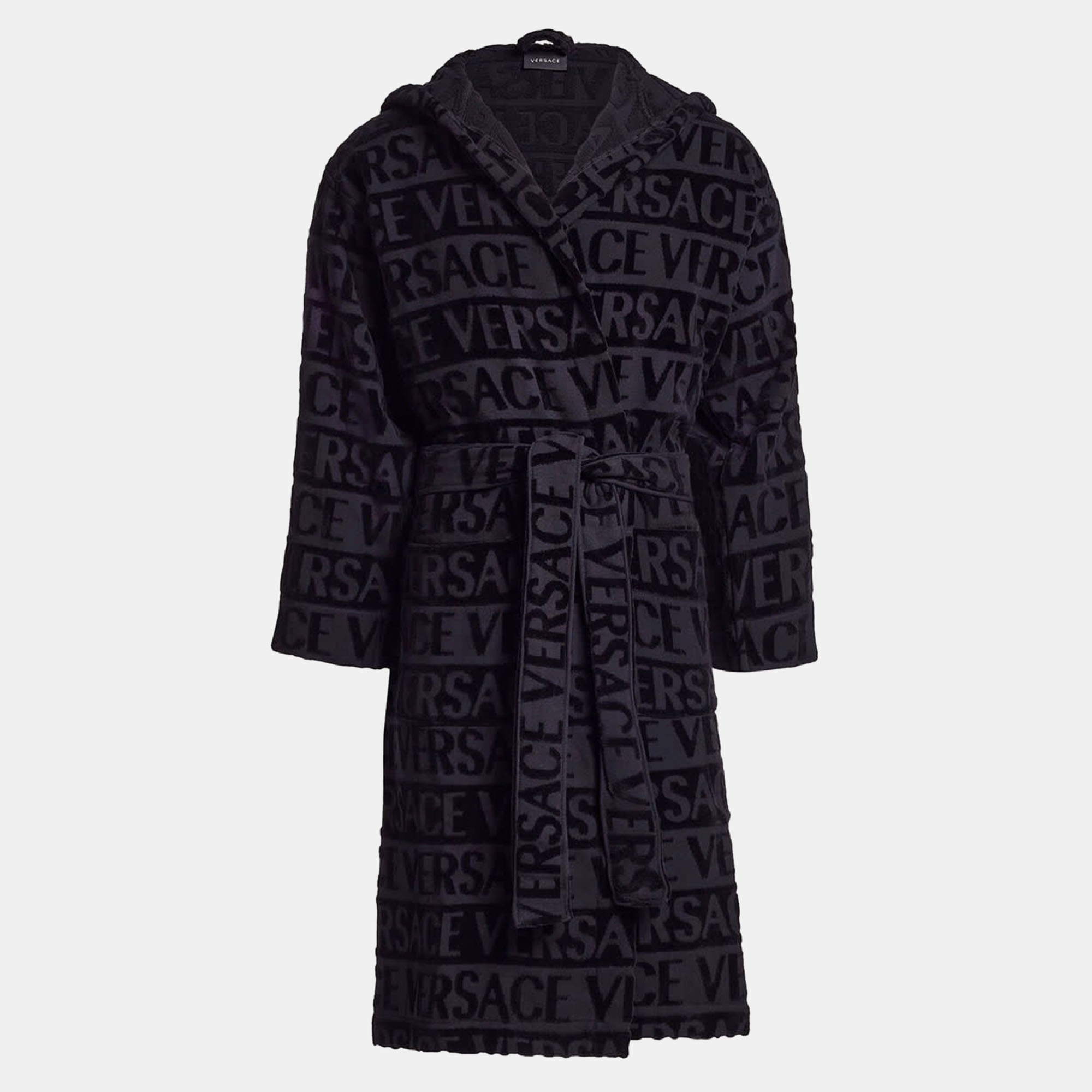 Versace All Over Black Cotton Bathrobe, Clothing - Luxury Closet