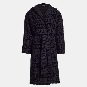 Versace All Over Black Cotton Bathrobe, Clothing - Luxury Closet