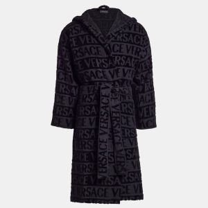 Versace All Over Black Cotton Bathrobe, Clothing - Luxury Closet