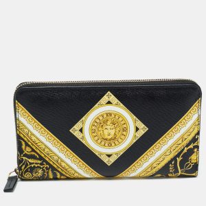 Versace Black Baroque Print Leather La Medusa Zip Around Wallet, Wallets & Money Clips - Luxury Closet