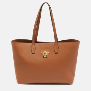 Versace Brown Leather La Medusa Shopper Tote, Tote Handbags - Luxury Closet