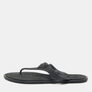 Versace Black Rubber Medusa Thong Flat Slide Size 38.5, Sandals - Luxury Closet