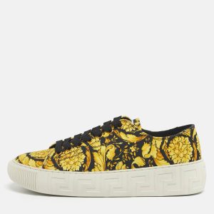Versace Yellow/Black Barocco Print Canvas Greca Sneakers Size 40, Athletic Shoes & Sneakers - Luxury Closet