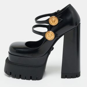 Versace Medusa Aevitas Size 39 Black Leather Platform Pumps, Pumps - Luxury Closet