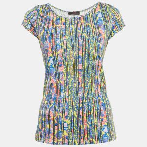 Versus Versace Blue/Yellow Printed Jersey Top L, Shirts & Tops - Luxury Closet