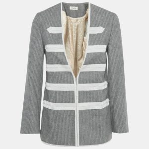 Zadig & Voltaire Grey Pinstripe Wool Blend Judo Style Ville Jacket S, Coats & Jackets - Luxury Closet