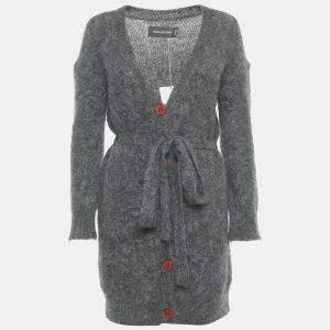 Zadig & Voltaire Grey Mohair Wool Belted Romy Long Cardigan S, Sweaters & Cardigans - Luxury Closet