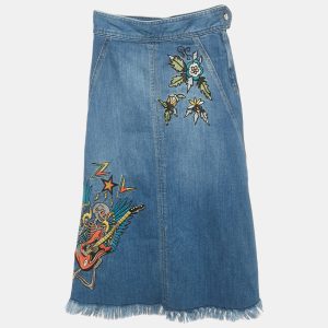 Zadig & Voltaire Deluxe Blue Embroidered Denim Jamille Brode Skirt S, Skirts - Luxury Closet