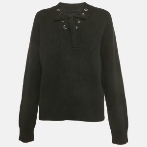 Zadig & Voltaire Black Rib Knit Lace-Up Kassy Sweater M, Sweaters & Cardigans - Luxury Closet