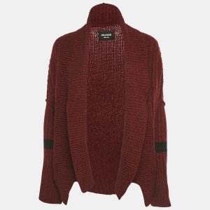Zadig & Voltaire Burgundy Rib Knit Shawl Collar Mystic Cardigan XS/S, Sweaters & Cardigans - Luxury Closet