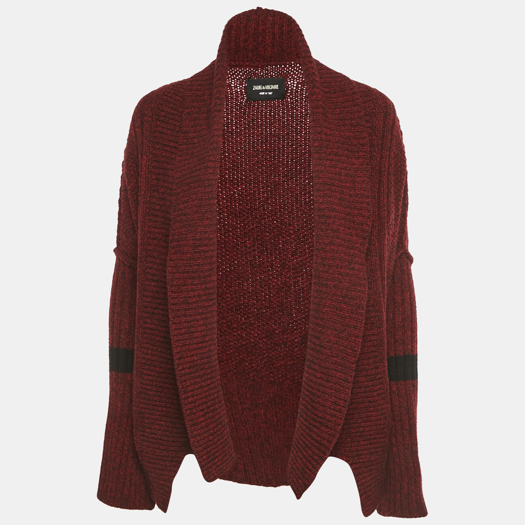 Zadig & Voltaire Burgundy Rib Knit Shawl Collar Mystic Cardigan XS/S, Sweaters & Cardigans - Luxury Closet