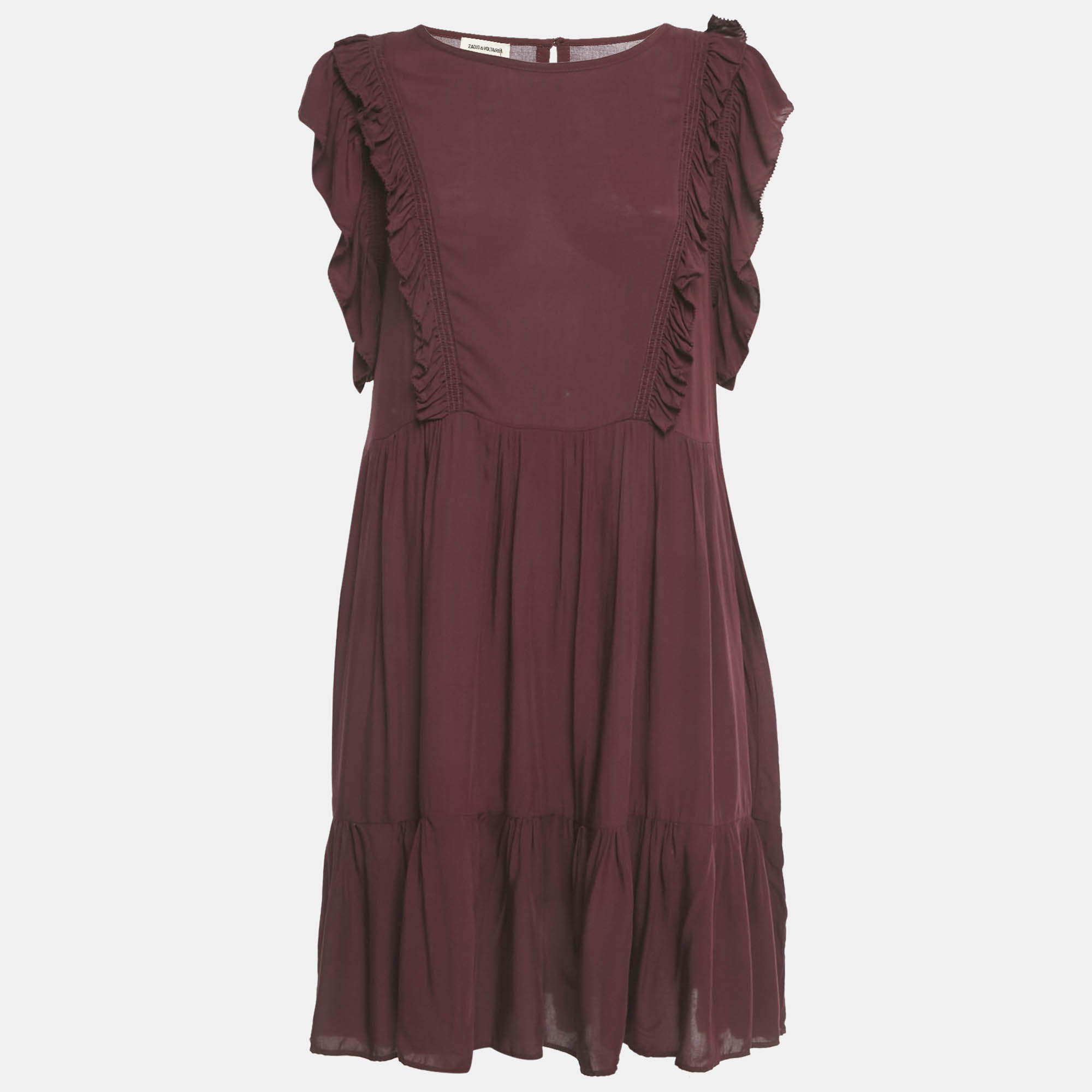 Zadig & Voltaire Burgundy Crepe Ruffled Rousseau Dress S, Dresses - Luxury Closet