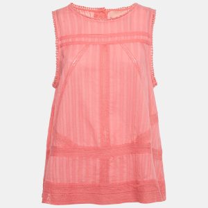 Zadig & Voltaire Pink Cotton Lace Insert Tani Top L, Shirts & Tops - Luxury Closet