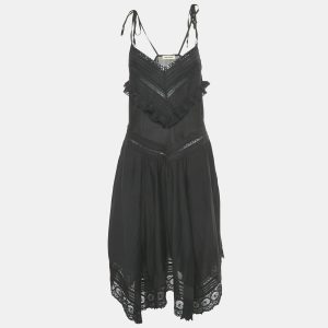 Zadig & Voltaire Black Lace Trim Cotton Rilli Asymmetric Midi Dress S, Dresses - Luxury Closet