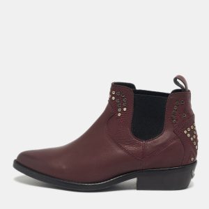 Zadig & Voltaire Burgundy Leather Thylana Studded Ankle Boots Size 36, Boots - Luxury Closet