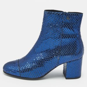 Zadig & Voltaire Metallic Blue Python Embossed Leather Lena Ankle Boots Size 37, Boots - Luxury Closet