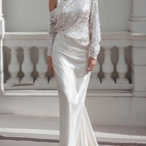 Elegant Plain Glitter Spaghetti Maxi Dress, Maxi Dresses, color:White|size:XXL, Stylewe