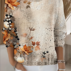 Women Maple Leaf Long Sleeve Comfy Vintage Sweater, Hoodies & Sweatshirts, color:Color3|size:XXL, catalog Noracora shop