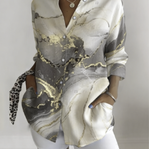 Shawl Collar Long Sleeve Abstract Graphic Regular Loose Shirt For Women, Shirts, color:As Picture|size:4XL, catalog Noracora shop