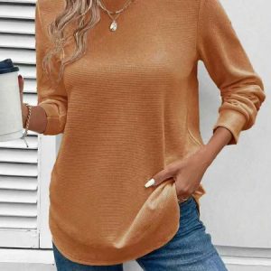 Casual Plain Crew Neck Long Sleeve T-shirt, T-shirts, color:Yellow|size:5XL, catalog Noracora shop
