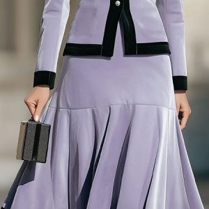 Urban Velvet Color Block Knee Length Skirt, Skirts, color:Purple|size:XXL, Stylewe