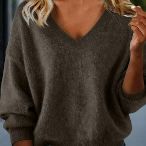 Women Plain Long Sleeve Comfy Sexy Split Joint Sweater, Sweaters, color:Brown|size:3XL, catalog Noracora shop