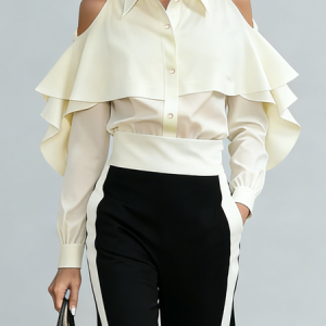 Urban Plain Hollow Out Shirt Collar Shirt, Blouses and Shirts, color:Apricot|size:XXL, Stylewe
