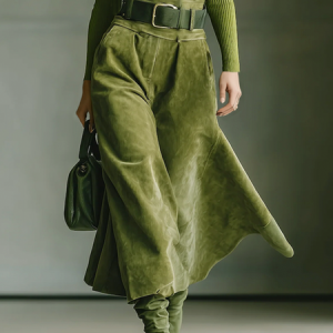 Urban Plain Midi Faux Leather Skirt, Skirts, color:Green|size:XXL, Stylewe
