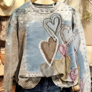 Casual Crew Neck Heart/Cordate Sweatshirt Printing, Hoodies & Sweatshirts, color:Blue|size:XXL, catalog Noracora shop
