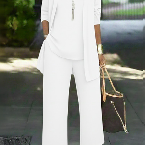 Women Plain Two-Piece Set Daily Long Sleeve Casual Spring/Fall Multi-Piece Set Matching Set, Sets, color:White|size:XXL, catalog Noracora shop