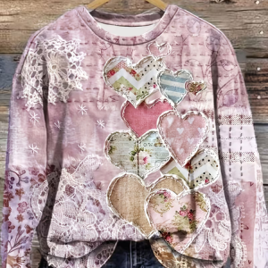 Casual Crew Neck Heart/Cordate Sweatshirt Printing, Hoodies & Sweatshirts, color:Pink|size:XXL, catalog Noracora shop