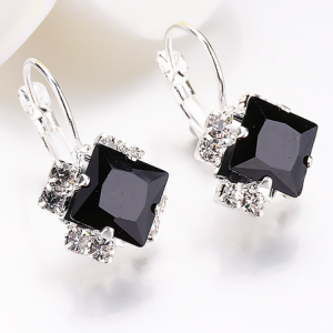 Simple Rhinestone Gem Alloy Earrings, Earring, color:Black|size:One-size, catalog Noracora shop