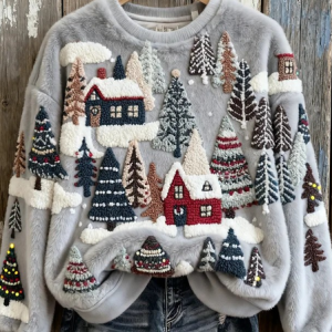 Casual Crew Neck Christmas Sweatshirt, Hoodies & Sweatshirts, color:Gray|size:4XL, catalog Noracora shop